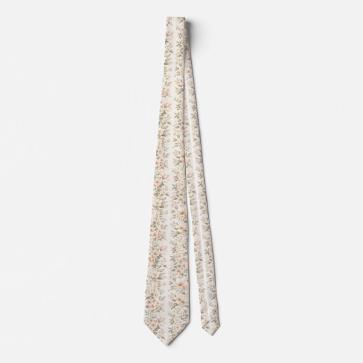 Elegant Pastel Floral  Pattern on Soft White ネクタイ (正面)