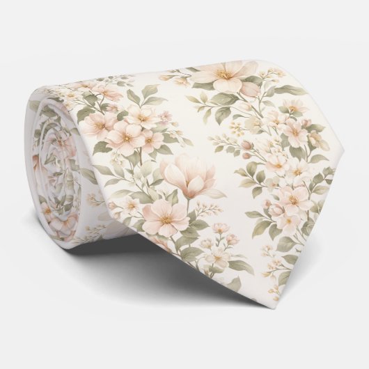 Elegant Pastel Floral  Pattern on Soft White ネクタイ (ロール)