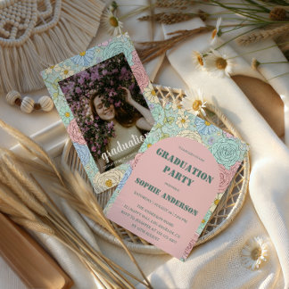 Elegant Pastel Floral Photo Graduation Party 招待状