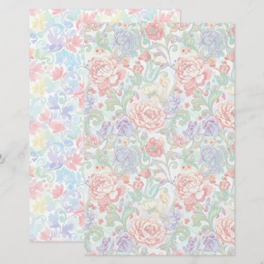 Elegant Pastel Floral Two-Sided Scrapbook Paper (正面/裏面)
