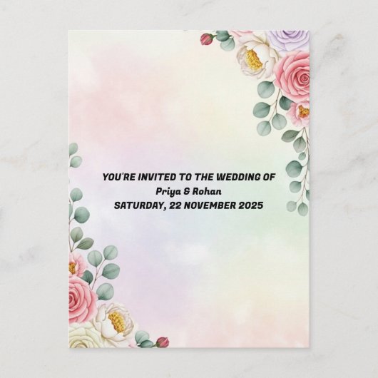Elegant Pastel Floral Wedding Invitation Postcard ポストカード (正面)