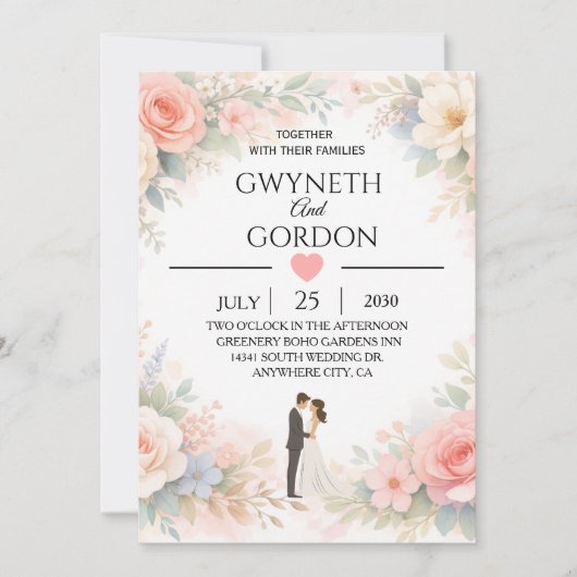 Elegant Pastel Floral Wedding Invitation –Romantic 招待状 (正面)