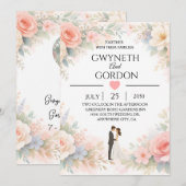 Elegant Pastel Floral Wedding Invitation –Romantic 招待状 (正面/裏面)