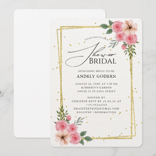  Elegant Pastel Flower Bridal Shower 招待状 (正面/裏面)
