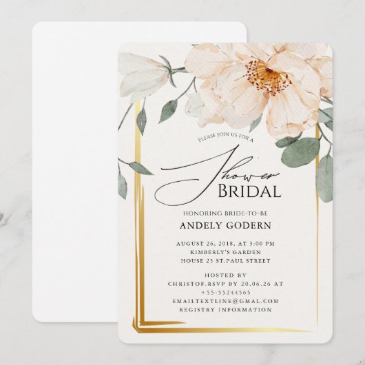  Elegant Pastel Flower Bridal Shower 招待状 (正面/裏面)