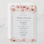 Elegant pastel gray pink gold daisy Bridal Shower  招待状 (正面)