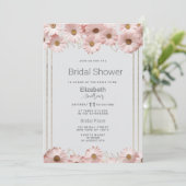 Elegant pastel gray pink gold daisy Bridal Shower  招待状 (スタンド正面)
