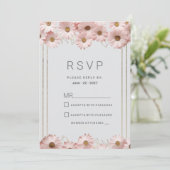 Elegant pastel gray pink gold daisy floral RSVP 招待状 (スタンド正面)