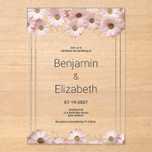 Elegant pastel gray pink gold daisy floral Wedding アクリル招待状 (正面)