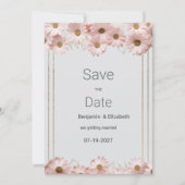 Elegant pastel gray pink gold daisy Save the Date 招待状 (正面)