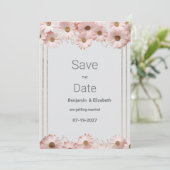 Elegant pastel gray pink gold daisy Save the Date 招待状 (スタンド正面)