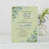 Elegant Pastel Green Flower Women's 40th Birthday  招待状 (スタンド正面)