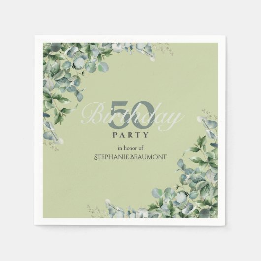 Elegant Pastel Green Flower Women's 50th Birthday  スタンダードカクテルナプキン (正面)