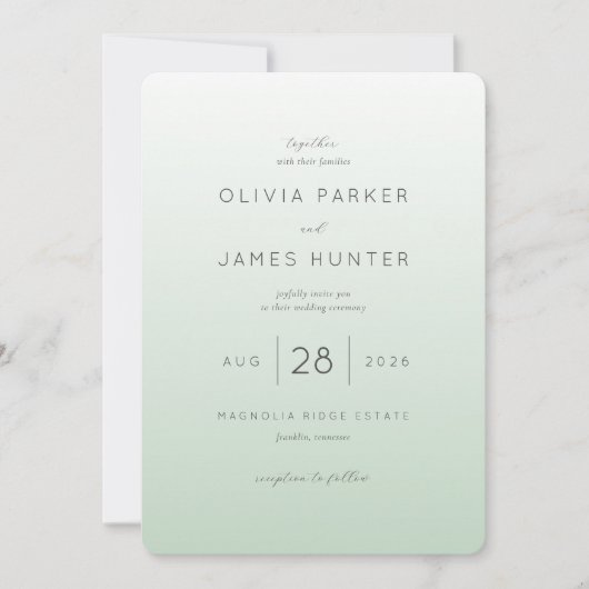 Elegant Pastel Green Wedding Invitation 招待状 (正面)
