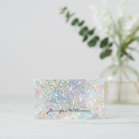 Elegant Pastel Holographic Glitter Marble 名刺 (スタンド正面)