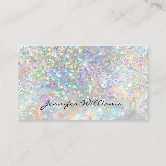 Elegant Pastel Holographic Glitter Marble 名刺 (正面)