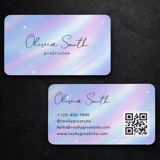 Elegant Pastel Holographic Script Name Design 名刺