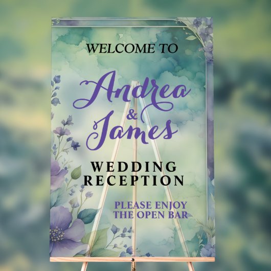 Elegant Pastel Lavender and Sea Green Wedding アクリルサイン (ニュートラル)