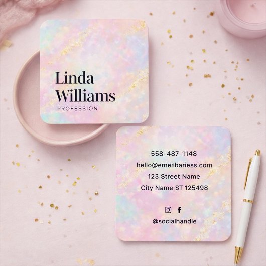 Elegant Pastel Marble Business Card with Gold  スクエア名刺