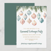 Elegant Pastel Ornament Exchange Christmas Party 招待状 (正面/裏面)
