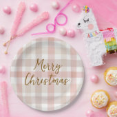 Elegant Pastel Plaid Merry Christmas Paper Plates ペーパープレート (パーティー)