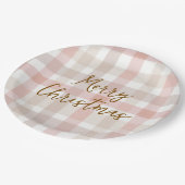 Elegant Pastel Plaid Merry Christmas Paper Plates ペーパープレート (アングル)