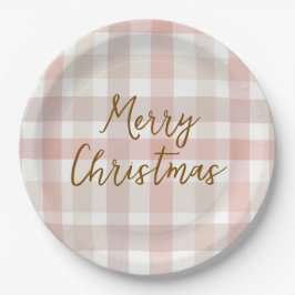 Elegant Pastel Plaid Merry Christmas Paper Plates ペーパープレート