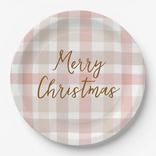 Elegant Pastel Plaid Merry Christmas Paper Plates ペーパープレート (正面)