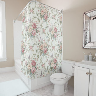 Elegant Pastel Roses Shabby Chic シャワーカーテン