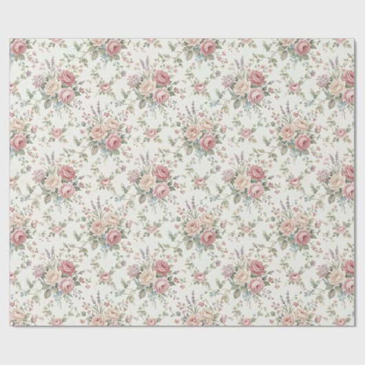 Elegant Pastel Roses Shabby Chic ラッピングペーパー (フラット)
