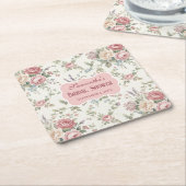Elegant Pastel Roses Shabby Chic Bridal Shower スクエアペーパーコースター (アングル)
