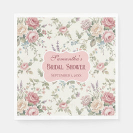 Elegant Pastel Roses Shabby Chic Bridal Shower スタンダードランチョンナプキン