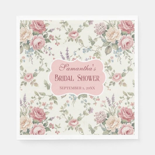 Elegant Pastel Roses Shabby Chic Bridal Shower スタンダードランチョンナプキン (正面)