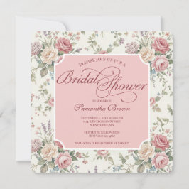 Elegant Pastel Roses Shabby Chic Bridal Shower 招待状