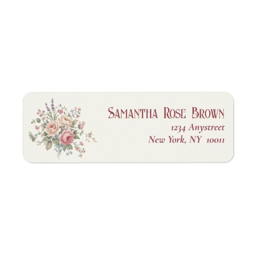 Elegant Pastel Roses Shabby Chic Return Address ラベル (正面)