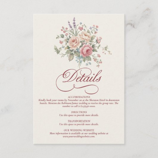 Elegant Pastel Roses Shabby Chic Wedding エンクロージャーカード (正面)