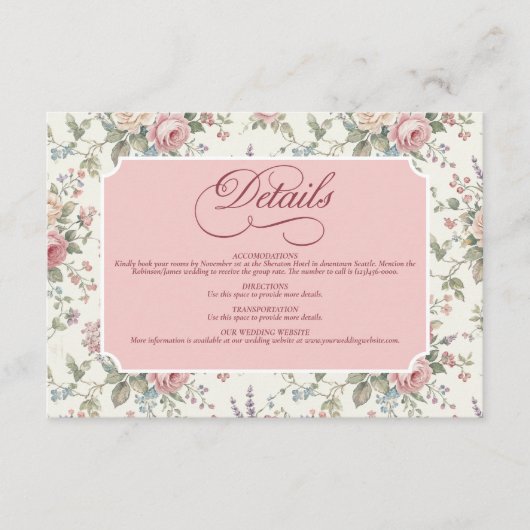 Elegant Pastel Roses Shabby Chic Wedding エンクロージャーカード (正面)