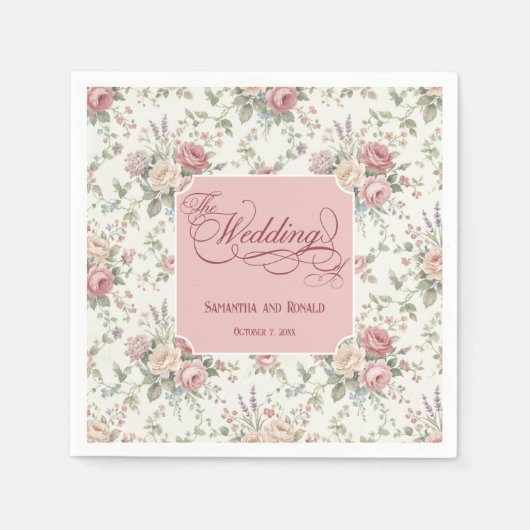 Elegant Pastel Roses Shabby Chic Wedding  スタンダードカクテルナプキン (正面)