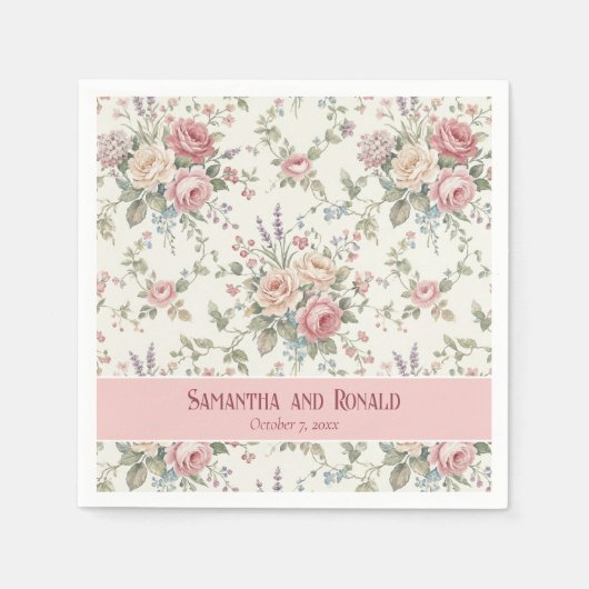 Elegant Pastel Roses Shabby Chic Wedding  スタンダードカクテルナプキン (正面)