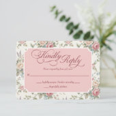 Elegant Pastel Roses Shabby Chic Wedding 出欠カード (スタンド正面)