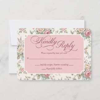 Elegant Pastel Roses Shabby Chic Wedding 出欠カード
