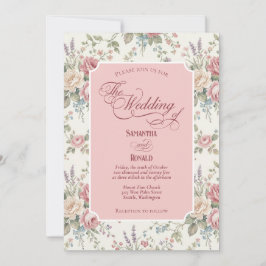 Elegant Pastel Roses Shabby Chic Wedding 招待状