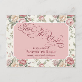 Elegant Pastel Roses Shabby Chic Wedding 案内ポストカード