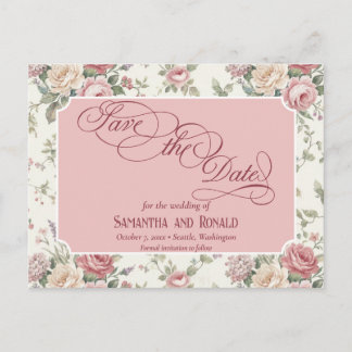 Elegant Pastel Roses Shabby Chic Wedding 案内ポストカード