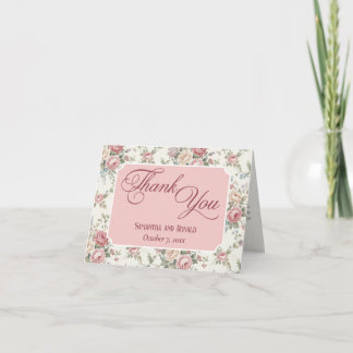 Elegant Pastel Roses Shabby Chic Wedding Thank You サンキューカード