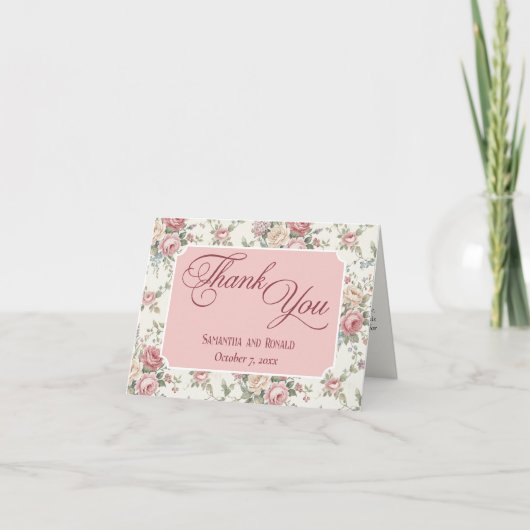 Elegant Pastel Roses Shabby Chic Wedding Thank You サンキューカード (正面)