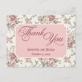 Elegant Pastel Roses Shabby Chic Wedding Thank You ポストカード