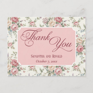Elegant Pastel Roses Shabby Chic Wedding Thank You ポストカード