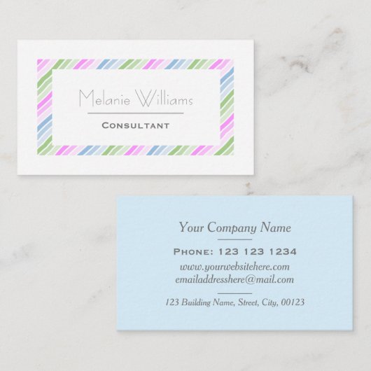 Elegant Pastel Stripes White Border Professional 名刺 (正面/裏面)