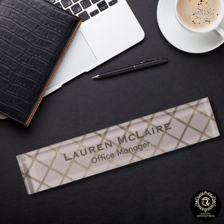 Elegant Pastel Taupe Diamond Desk Nameplate デスクネームプレート